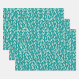 ハンドク絵を描リスマスツリーズアクアホワイトブルーティール（緑がかった色） ラッピングペーパーシート