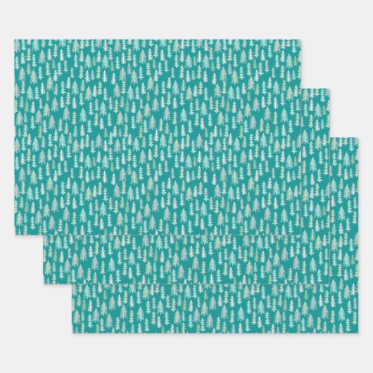 ハンドク絵を描リスマスツリーズアクアホワイトブルーティール(緑がかった色) ラッピングペーパーシート (セット)