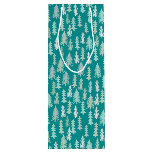 ハンドク絵を描リスマスツリーズアクアホワイトブルーティール(緑がかった色) ワインギフトバッグ (裏面)