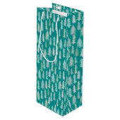 ハンドク絵を描リスマスツリーズアクアホワイトブルーティール(緑がかった色) ワインギフトバッグ (正面アングル)