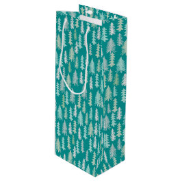 ハンドク絵を描リスマスツリーズアクアホワイトブルーティール（緑がかった色） ワインギフトバッグ