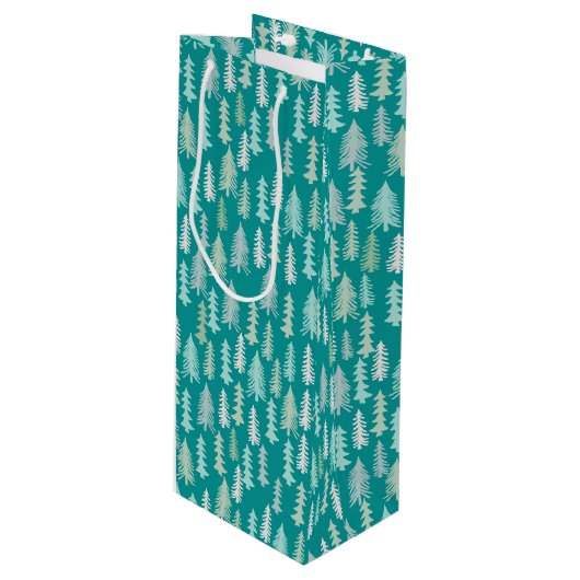 ハンドク絵を描リスマスツリーズアクアホワイトブルーティール(緑がかった色) ワインギフトバッグ (正面アングル)
