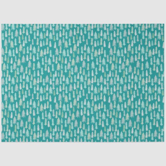 ハンドク絵を描リスマスツリーズアクアホワイトブルーティール（緑がかった色） 薄葉紙 (正面)