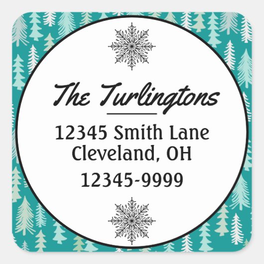 ハンドク絵を描リスマスツリーズアクア差出人住所 スクエアシール (正面)