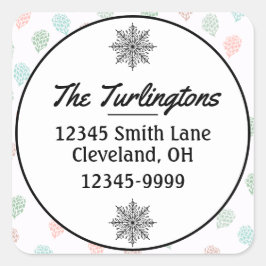 ハンドク絵を描リスマスパインコーン差出人住所 スクエアシール