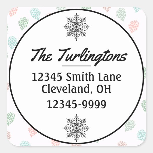 ハンドク絵を描リスマスパインコーン差出人住所 スクエアシール (正面)