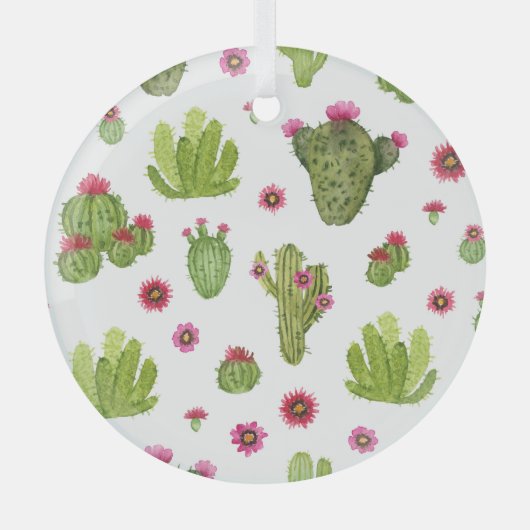 ハンドグ色彩の鮮やかロリーサボテンのパターン ガラスオーナメント (正面)