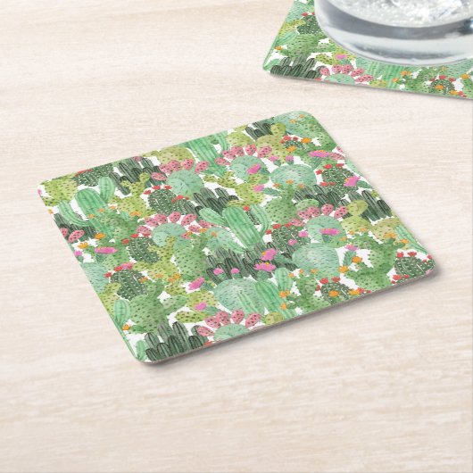 ハンドサク色彩の鮮やかス:デザートグリーン スクエアペーパーコースター (アングル)