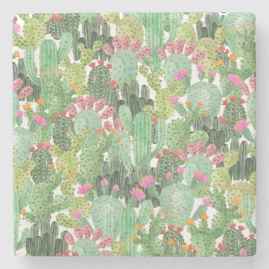 ハンドサク色彩の鮮やかス:デザートグリーン ストーンコースター (正面)