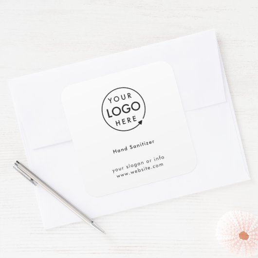 ハンドサニタイザー |ビジネスロゴCovid-19セーフティ スクエアシール (封筒)