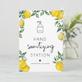 ハンドサニタイジングステーションレモン小さなサイン5x7 招待状 (スタンド正面)
