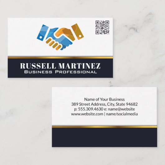 ハンドシェイクのロゴ | QRコード 名刺 (正面/裏面)