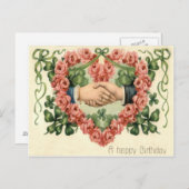 ハンドシェイクバラハート4リーフクローバー ポストカード (正面/裏面)