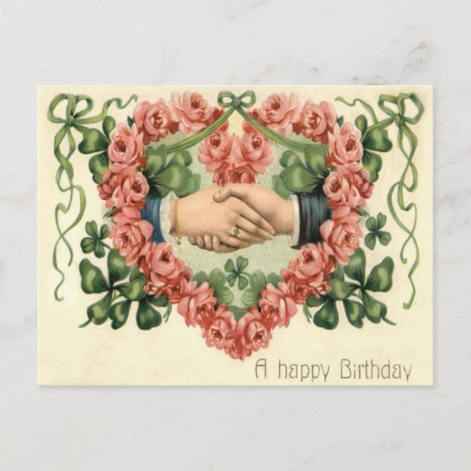 ハンドシェイクバラハート4リーフクローバー ポストカード (正面)