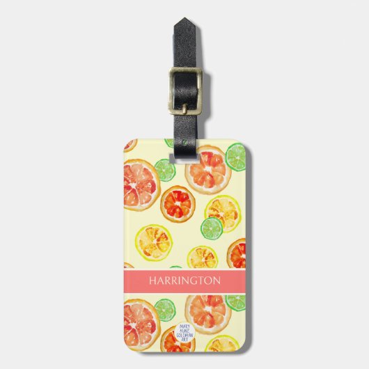 ハンドシッ絵を描ツオレンジライムスライス水色 ラゲッジタグ (正面縦)