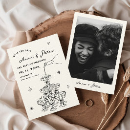 ハンドシャンパ図解入りの、写真付きのンタワーレトロ写真 セーブザデート