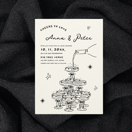 ハンドシャンパ図解入りの、写真付きのンタワーヴィンテージウェディング 招待状