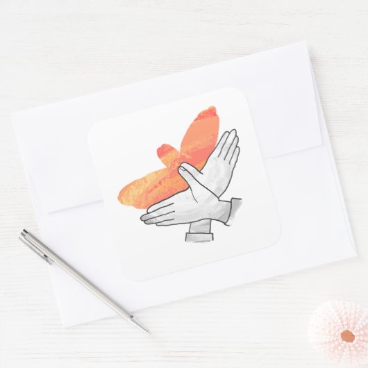 ハンドシルエットイーグルオレンジ スクエアシール (封筒)