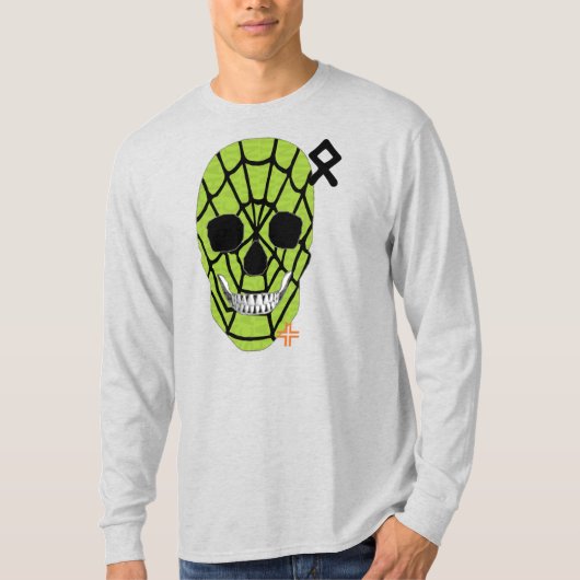 ハンドスカルくもの巣グリーン長袖TシャツB2 Tシャツ (正面)