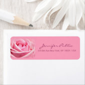 ハンドスクリプトエレガントの水彩ピンクローズテンプレート ラベル (インサイチュ)