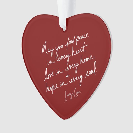 ハンドスクリプト平和希望ラブレッドスピリチュアルハート オーナメント (正面)
