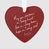 ハンドスクリプト平和希望ラブレッドスピリチュアルハート オーナメント (正面)