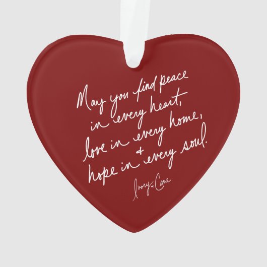 ハンドスクリプト平和希望ラブレッドスピリチュアルハート オーナメント (裏面)