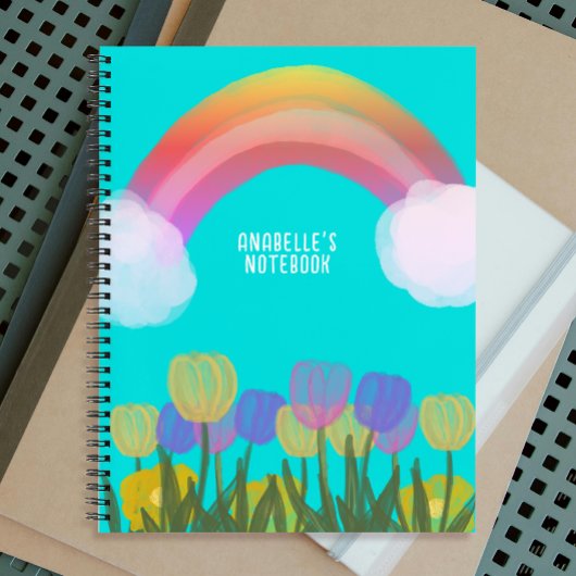 ハンドスケッチウォーターカラーチューリップレインボー |青 ノートブック