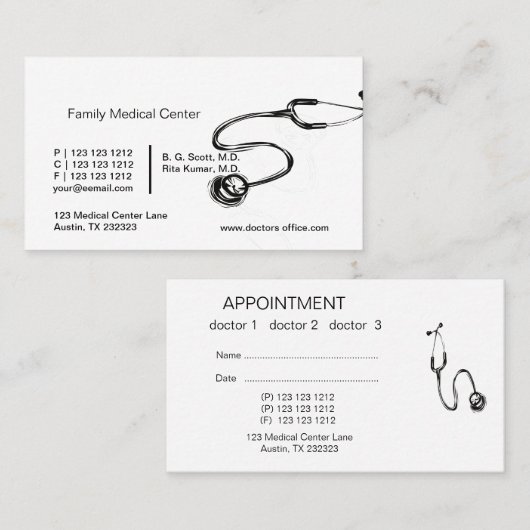 ハンドスケッチドクターナース緊急聴診器 予約カード (正面/裏面)