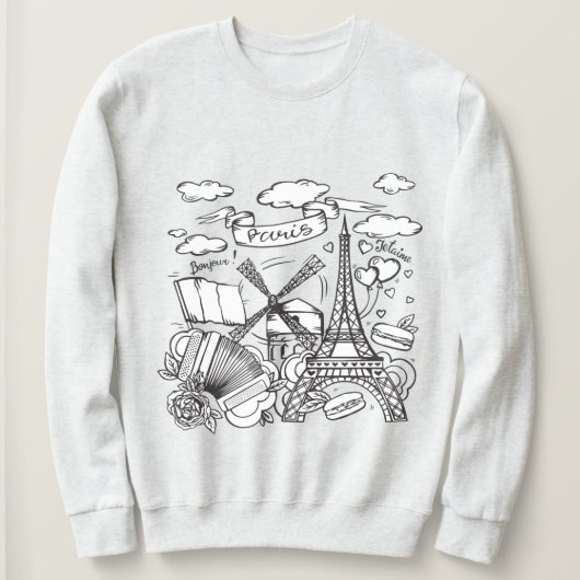 ハンドスケッチパリエッフェルタワー スウェットシャツ (デザイン正面)