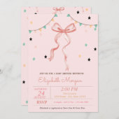 ハンドスケッチピンクボウスターベビーシャワー 招待状 (正面/裏面)