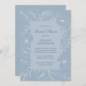 ハンドスケッチピーニーダスティーブルーフローラブライダルシャワー 招待状 (正面/裏面)