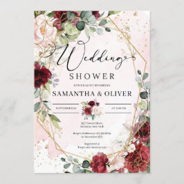 ハンドスケッチブルゴーニュフローラ金ゴールドウェディングシャワー 招待状