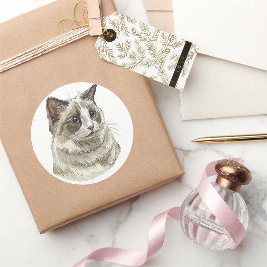 ハンドスケッチラッフィラグドール猫 ラウンドシール (ギフト)