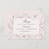 ハンドスケッチ牡丹赤面ピンクウェディングRSVPカード 出欠カード (正面/裏面)