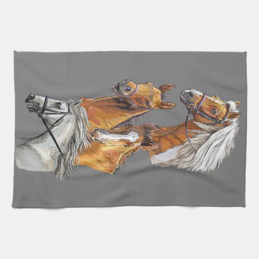 ハンドスケッチ馬ポートレートポートレート キッチンタオル (横)