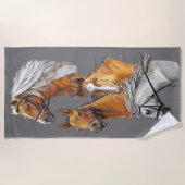 ハンドスケッチ馬ポートレートポートレート ビーチタオル (正面)