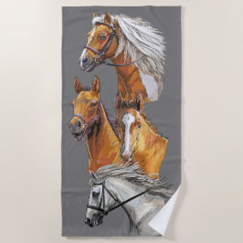 ハンドスケッチ馬ポートレートポートレート ビーチタオル