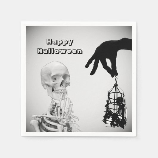 ハンドスケルトンハロウィーンペーパーナプキン スタンダードカクテルナプキン (正面)