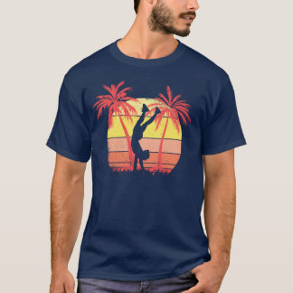 ハンドスタンドガール 夏の夕日 80年代 ヤシの木 友達 Tシャツ