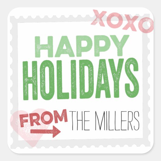 ハンドスタンプ付きホリデーギフトシール スクエアシール (正面)