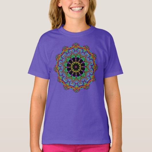 ハンドズ絵画マンダラクロック顔24 Tシャツ (正面)