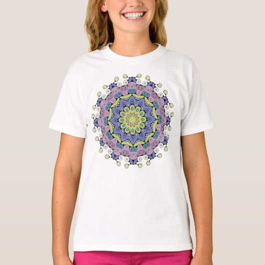 ハンドズ絵画マンダラクロック顔2 Tシャツ (正面)