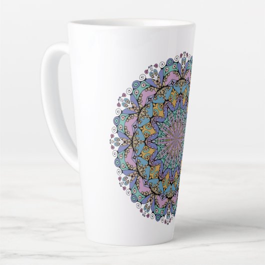 ハンドズ絵画マンダラクロック顔3 カフェラテマグ (左アングル)