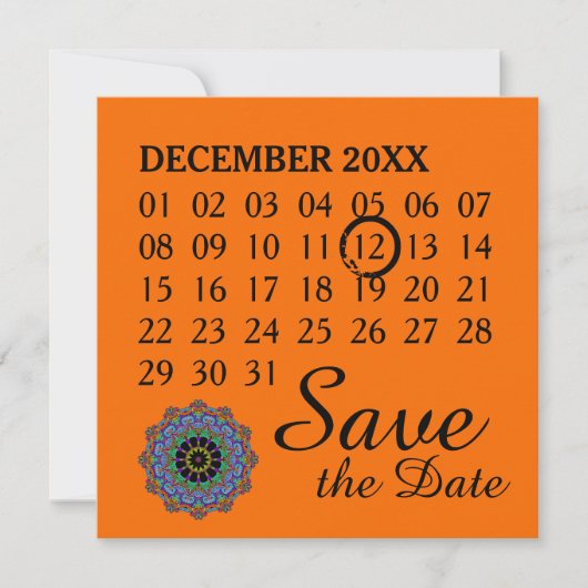 ハンドズ絵画マンダラ時計顔24 – カレンダー セーブザデート (正面)
