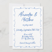 ハンドドロッお洒落ド青カラフルファンキー結婚の 招待状 (正面)