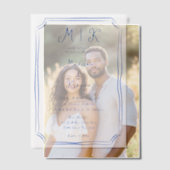 ハンドドロッお洒落ド青フランスの結婚の ベラム紙招待状 (オフセット (カップル))