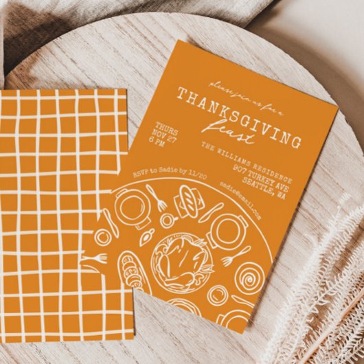 ハンドドロッドサンクスギビングディナードードル招待状 招待状