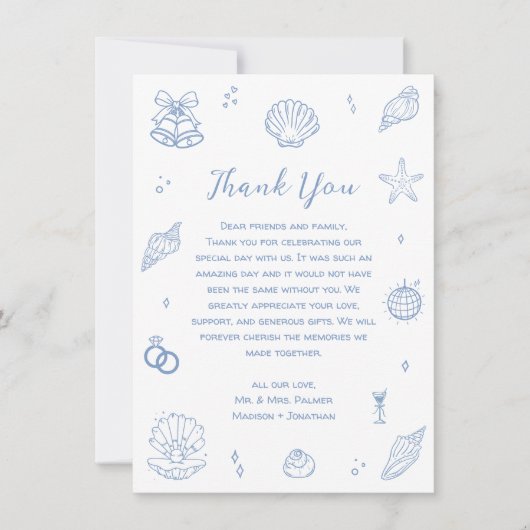 ハンドドロッドダスティブルーコーストビーチ結婚式 サンキューカード (正面)