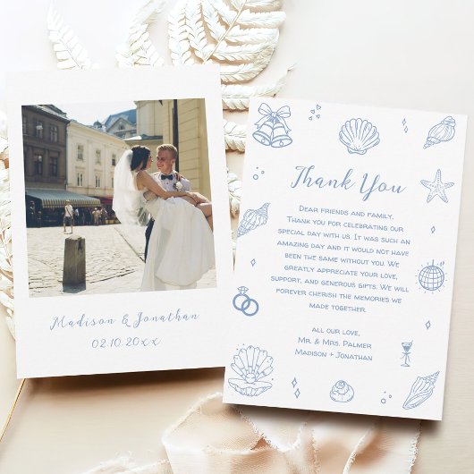 ハンドドロッドダスティブルーコーストビーチ結婚式 サンキューカード
